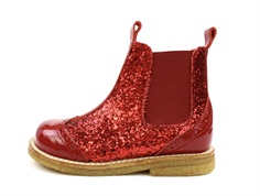 Angulus red glitter ankle boots with perforated pattern